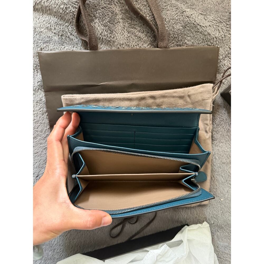 🌟 Bottega Veneta Intrecciato Python Inlay Wallet Blue NEW Full Set Italy RARE✨ - Picture 2 of 7